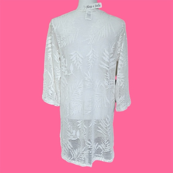 🎁 A&S White Lace Patterned Swim Cover-up Pullover 3/4 Bell Sleeves Size M NWT - Picture 4 of 7